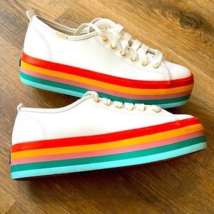Keds White Leather Rainbow Platform Sneaker